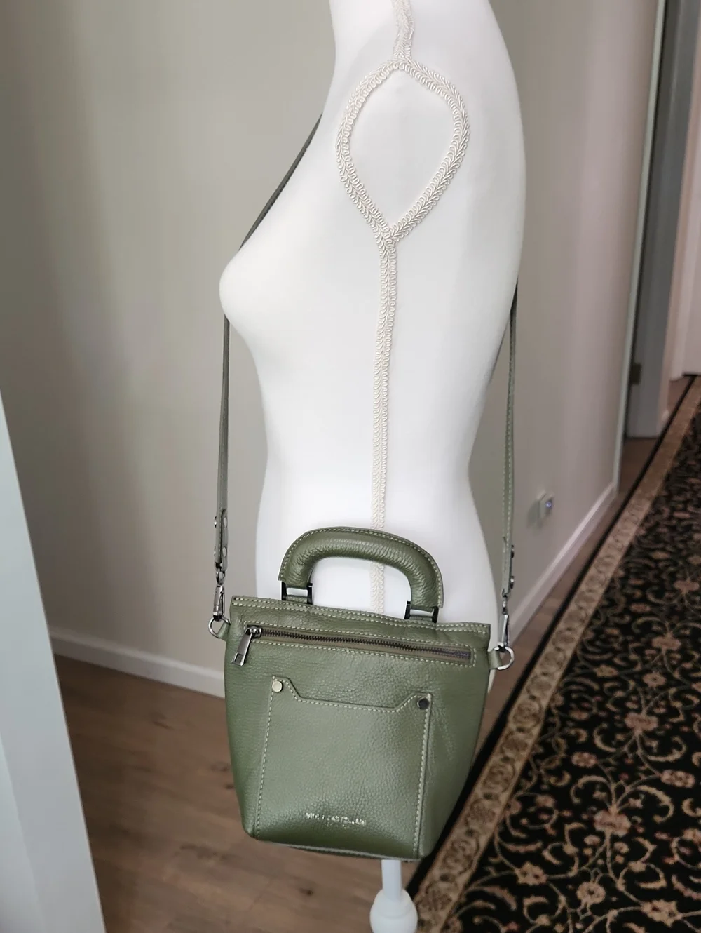 Viola Castellani Milano Olive Green Leather Crossbody Tote Satchel Bag Italy